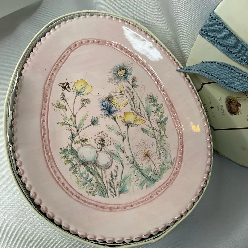 Pottery Barn Easter Egg Plates Set‎ of 4 Rare Cottage Core boxed